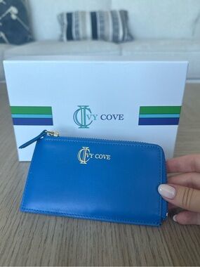 Ivy Cove Blue On Deck Leather Mini Wallet Slim Zipper Card Holder NWT